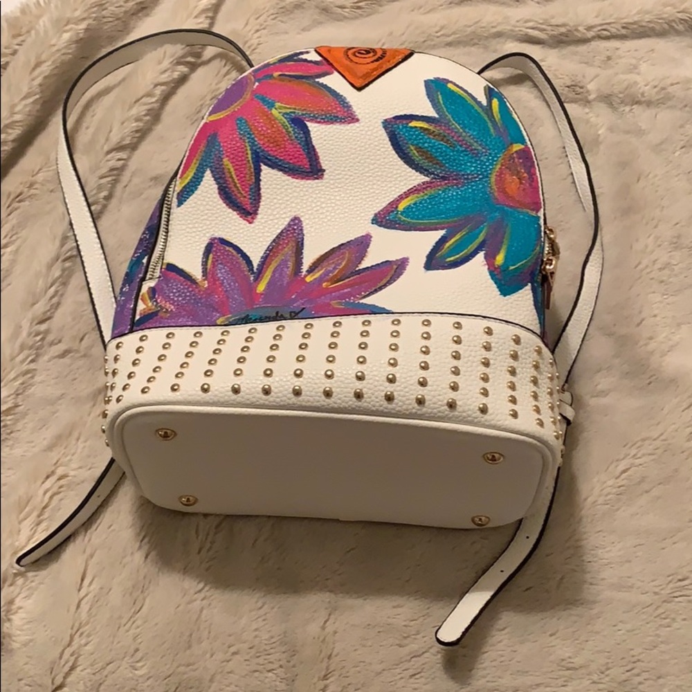 Custom hand painted white & gold fashion backpack